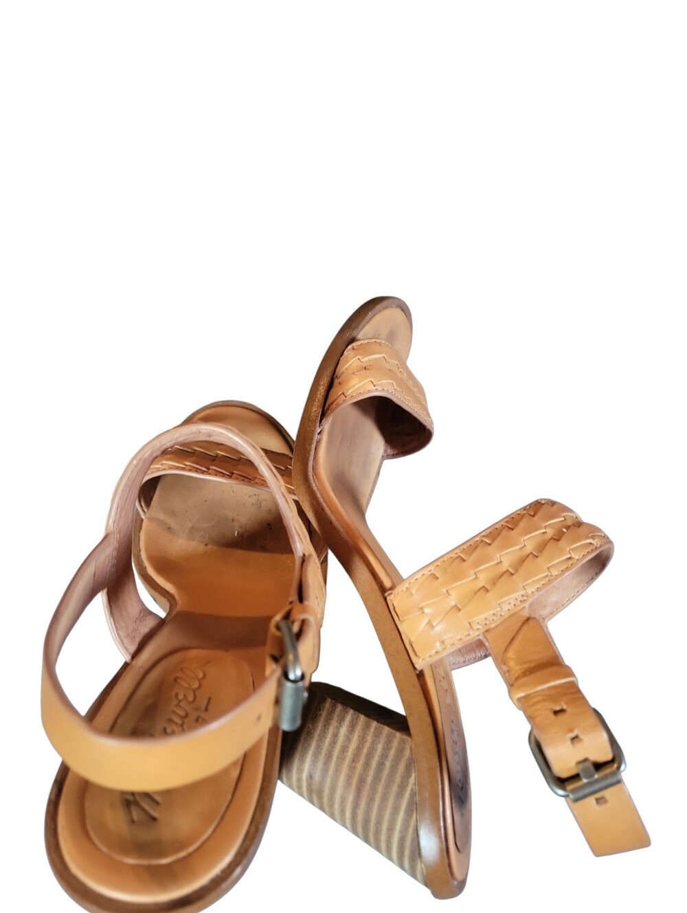 Madewell Hutton Women's Tan Leather Block Stacked 4" Heel Sandals Sz 6 - Picture 3 of 10